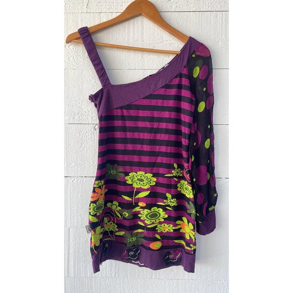 Savage Culture Colorful Doll Printed One Shoulder Top M - Picture 4 of 6